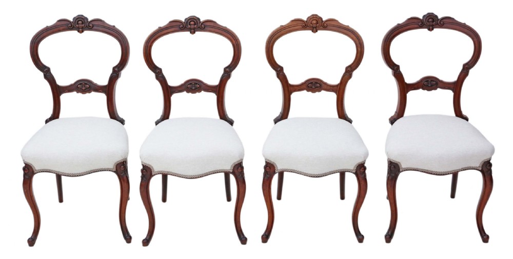 Set of 4 Victorian C1880 walnut balloon back dining chairs 
