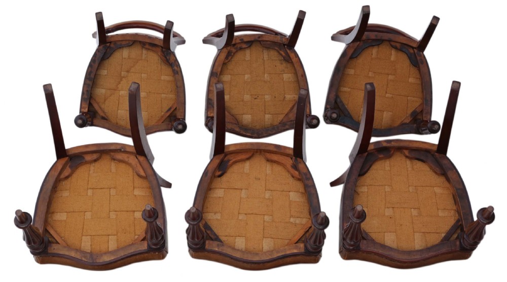 Set of 6 Victorian C1880 walnut leather balloon back dining chairs  View III