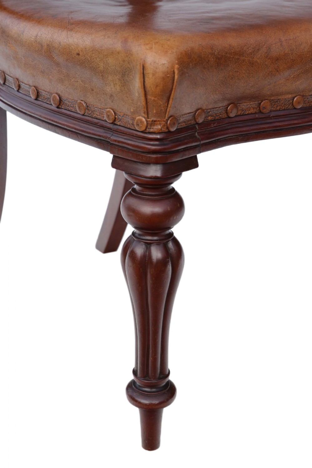 Set of 6 Victorian C1880 walnut leather balloon back dining chairs  View VII