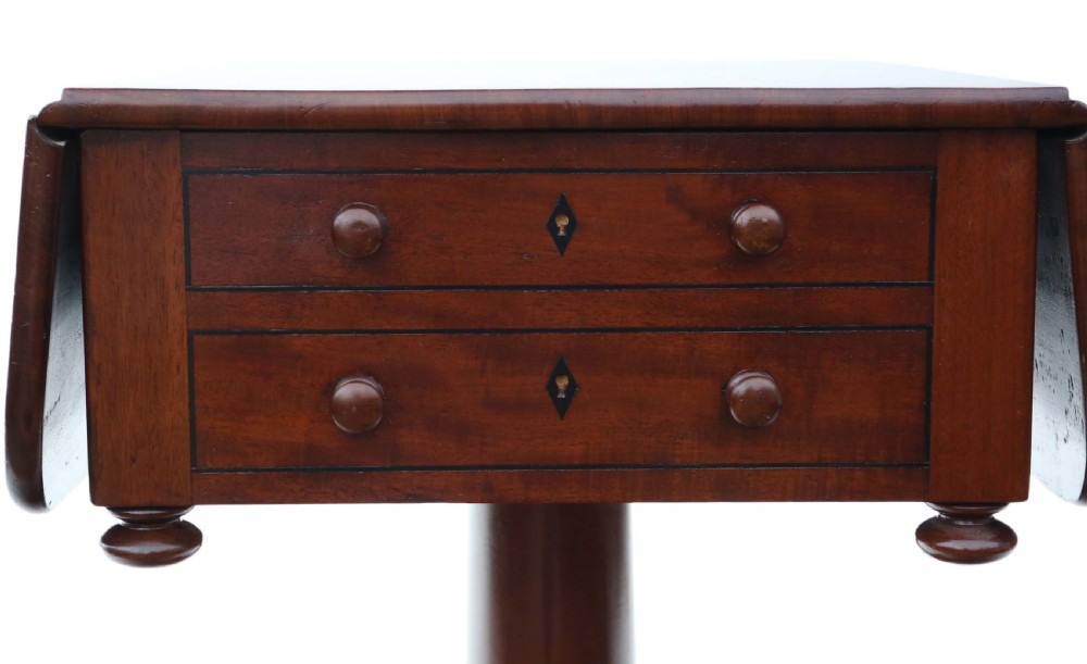 19th Century two drawer mahogany drop leaf work table View XI
