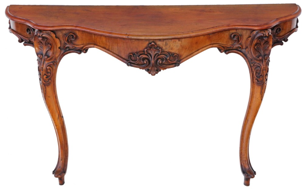 19th Century carved and figured walnut console table  View II