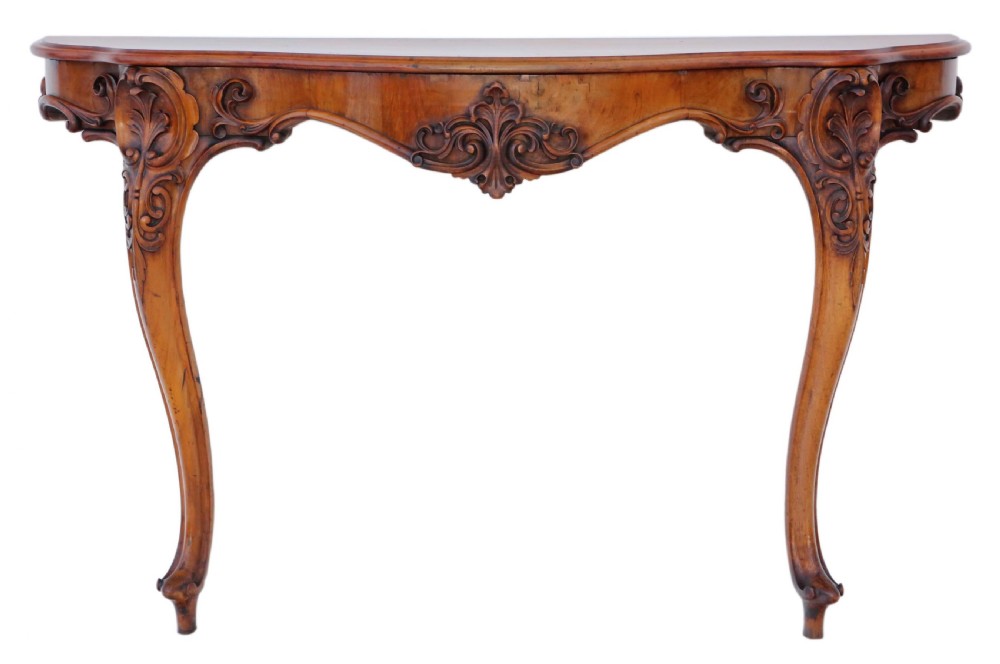 19th Century carved and figured walnut console table  View III
