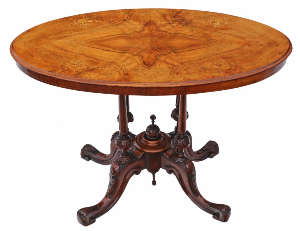Victorian inlaid figured walnut oval supper table