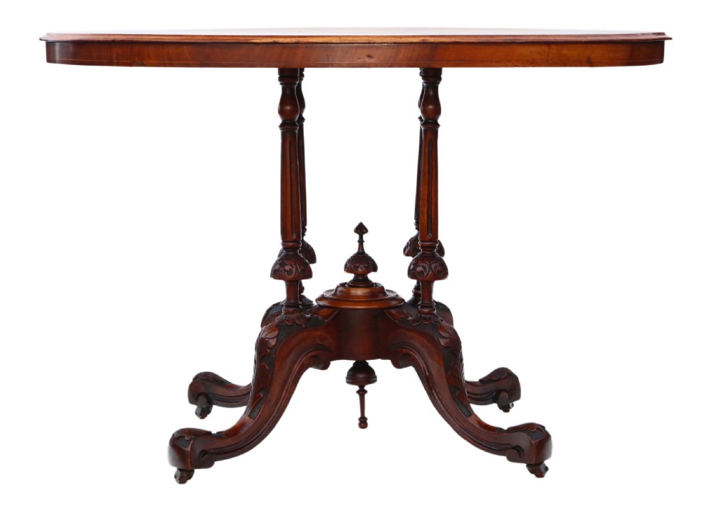Victorian inlaid figured walnut oval supper table View II