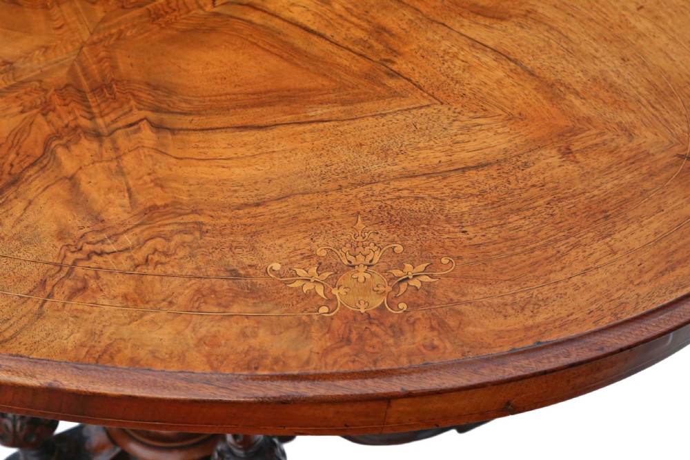 Victorian inlaid figured walnut oval supper table View IV