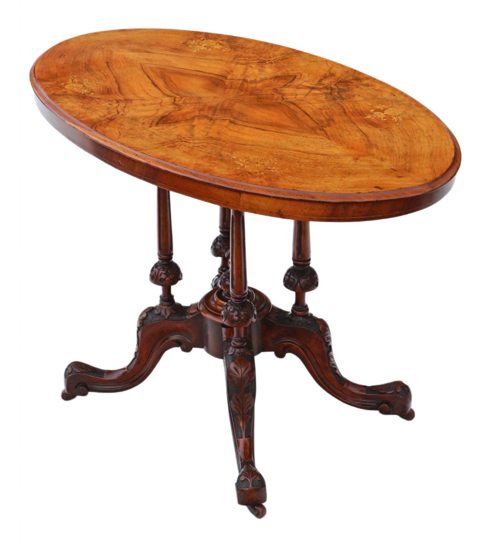 Victorian inlaid figured walnut oval supper table View VII