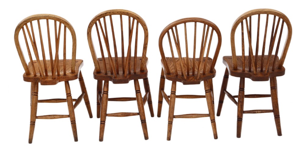 Set of 4 Victorian ash, elm & beech kitchen dining chairs 