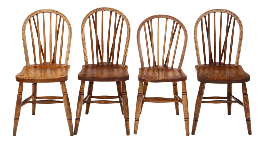 Set of 4 Victorian ash, elm & beech kitchen dining chairs  View II