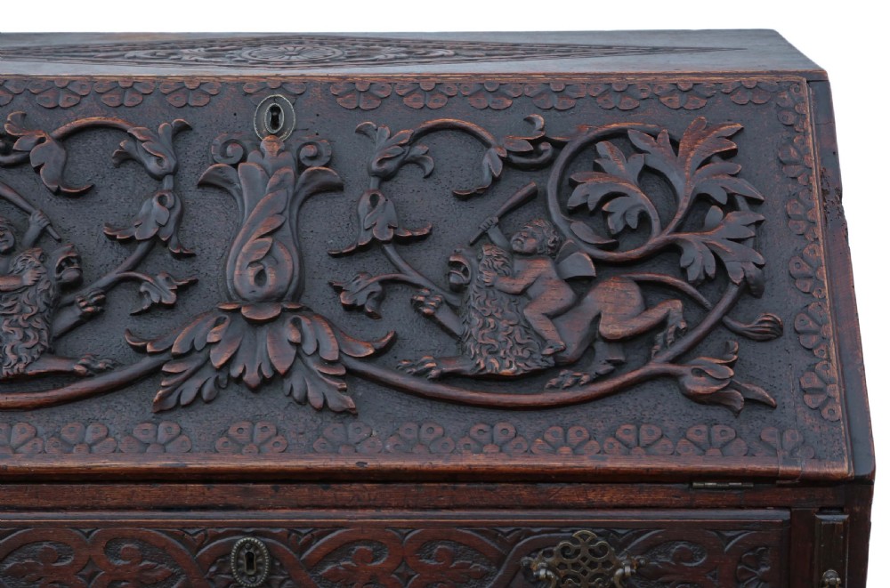 Georgian C1800 carved oak bureau View IV