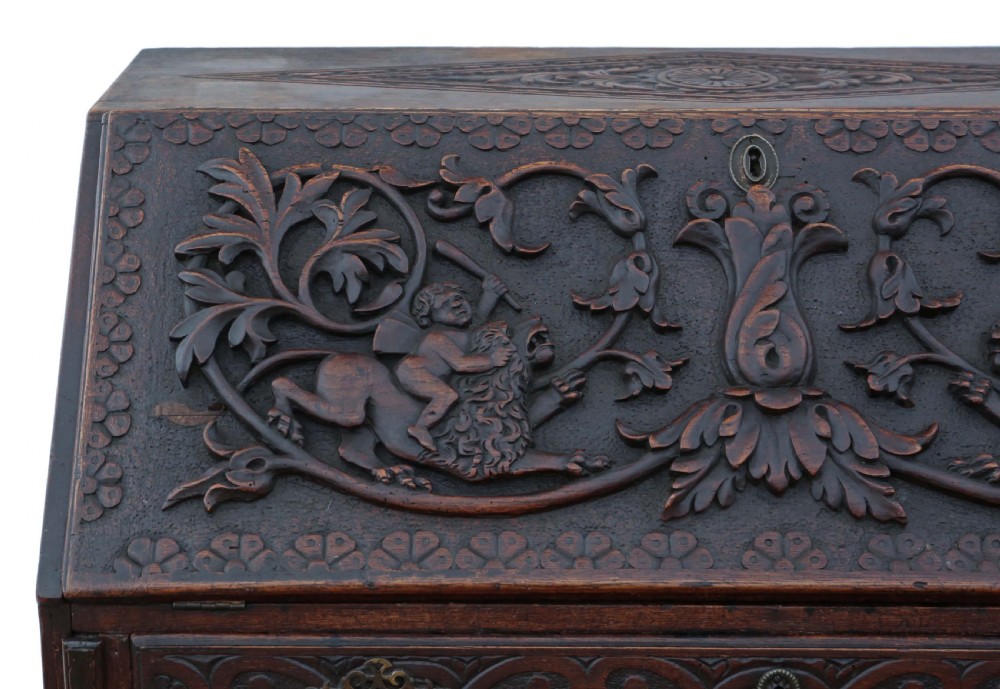 Georgian C1800 carved oak bureau View V