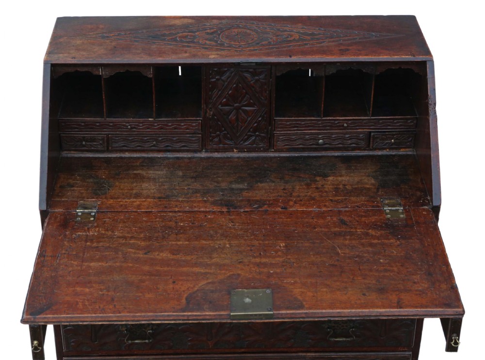 Georgian C1800 carved oak bureau View VI