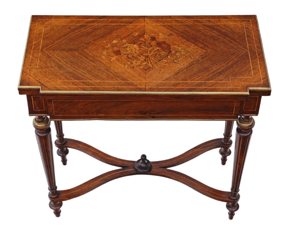 Rosewood marquetry folding card table  View II