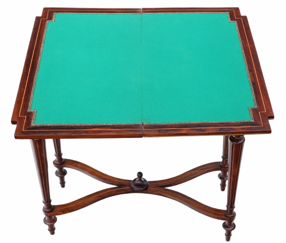 Rosewood marquetry folding card table  View V