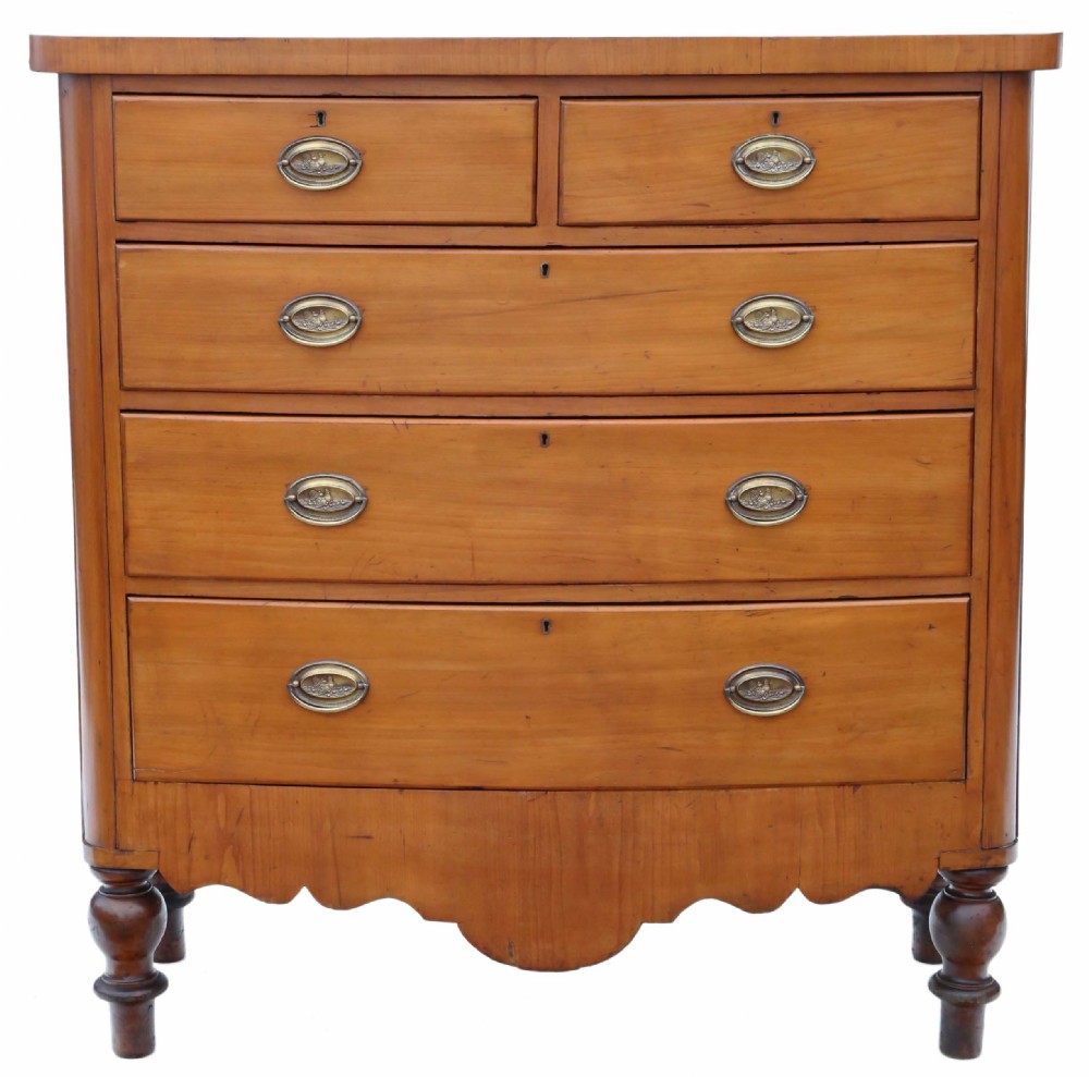 Victorian satin walnut bow front chest of drawers