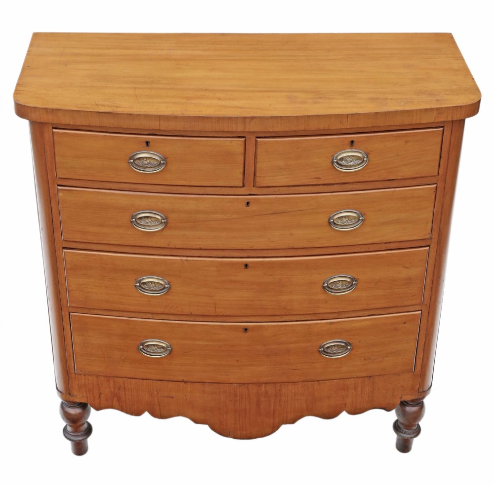 Victorian satin walnut bow front chest of drawers View II
