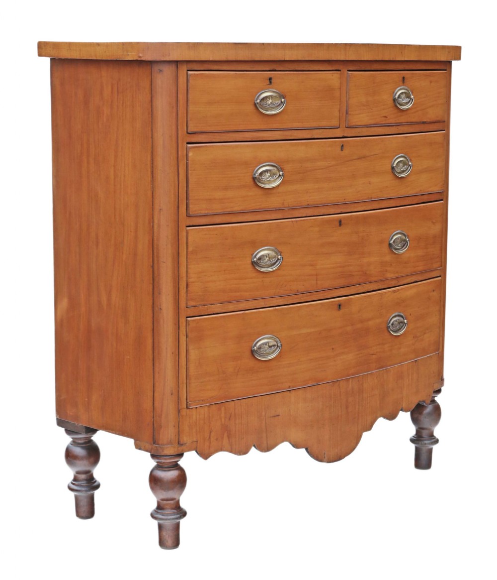 Victorian satin walnut bow front chest of drawers View V