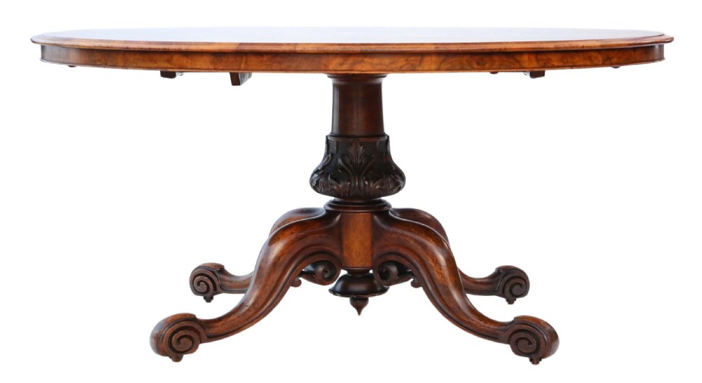 Victorian burr walnut oval loo breakfast tilt top table View III