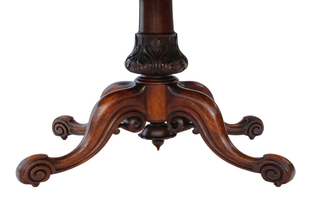 Victorian burr walnut oval loo breakfast tilt top table View IV