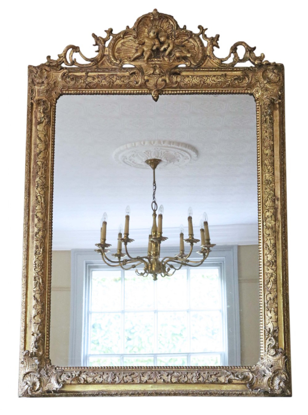 Victorian large gilt overmantle wall mirror 