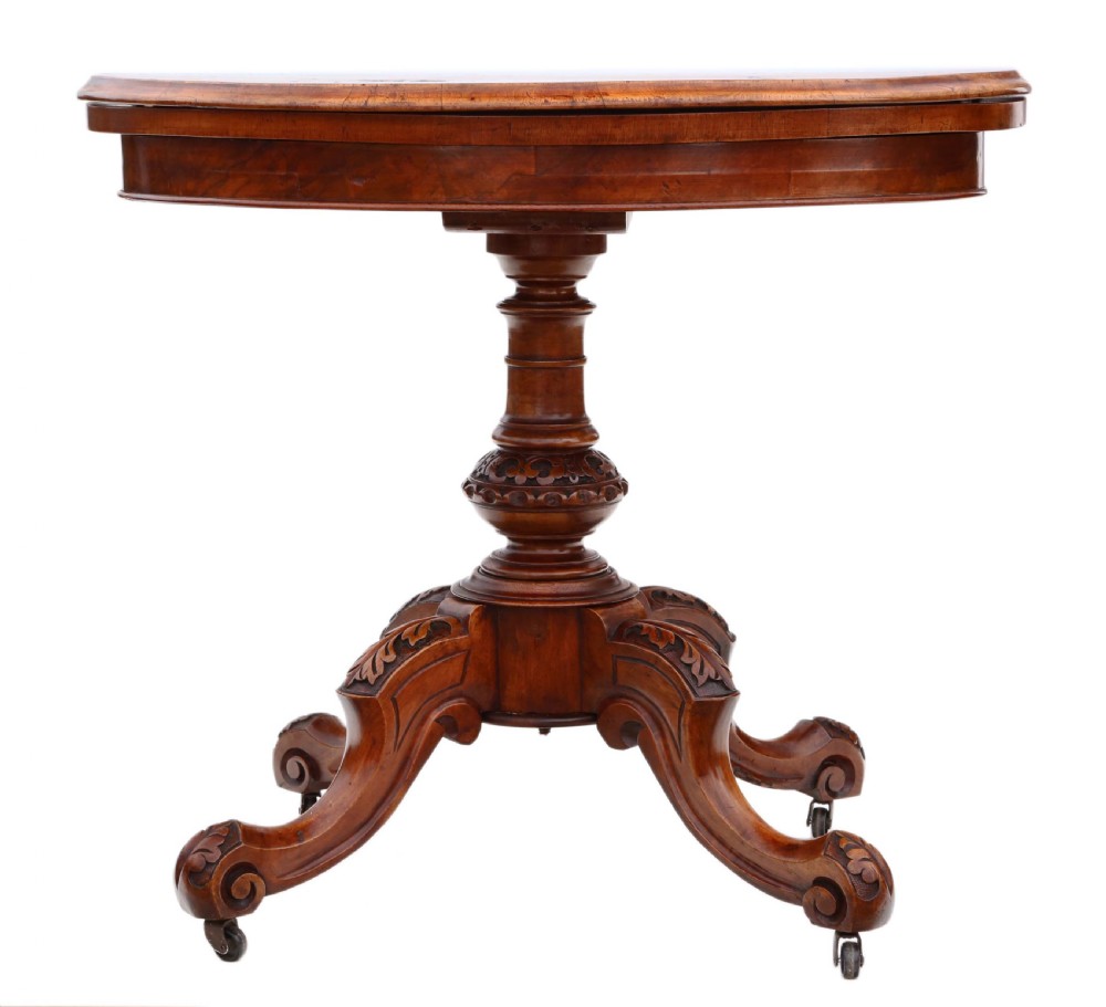 Victorian C1860 burr walnut folding demi-lune card table  View III