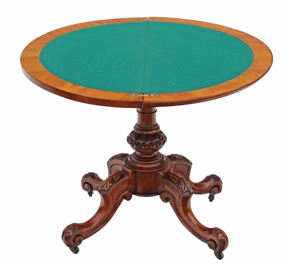 Victorian C1860 burr walnut folding demi-lune card table  View VI