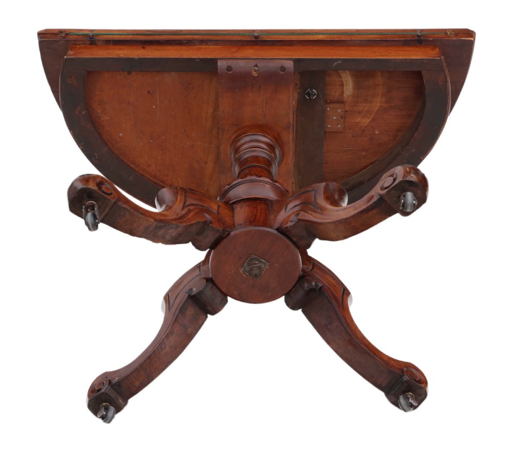 Victorian C1860 burr walnut folding demi-lune card table  View VII