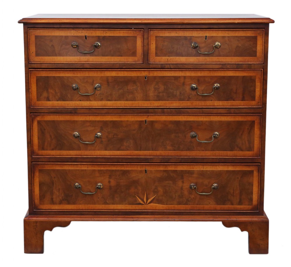 Georgian inlaid burr walnut chest of drawers C1820-50 View II