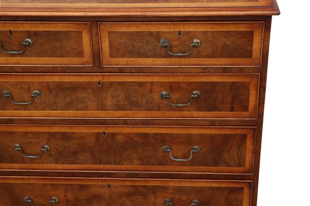 Georgian inlaid burr walnut chest of drawers C1820-50 View IV