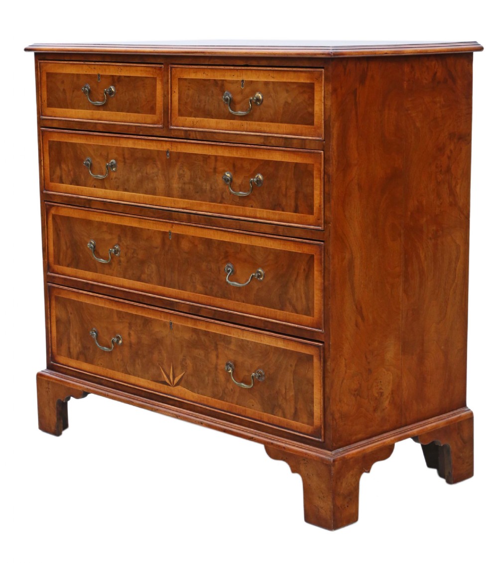 Georgian inlaid burr walnut chest of drawers C1820-50 View VI