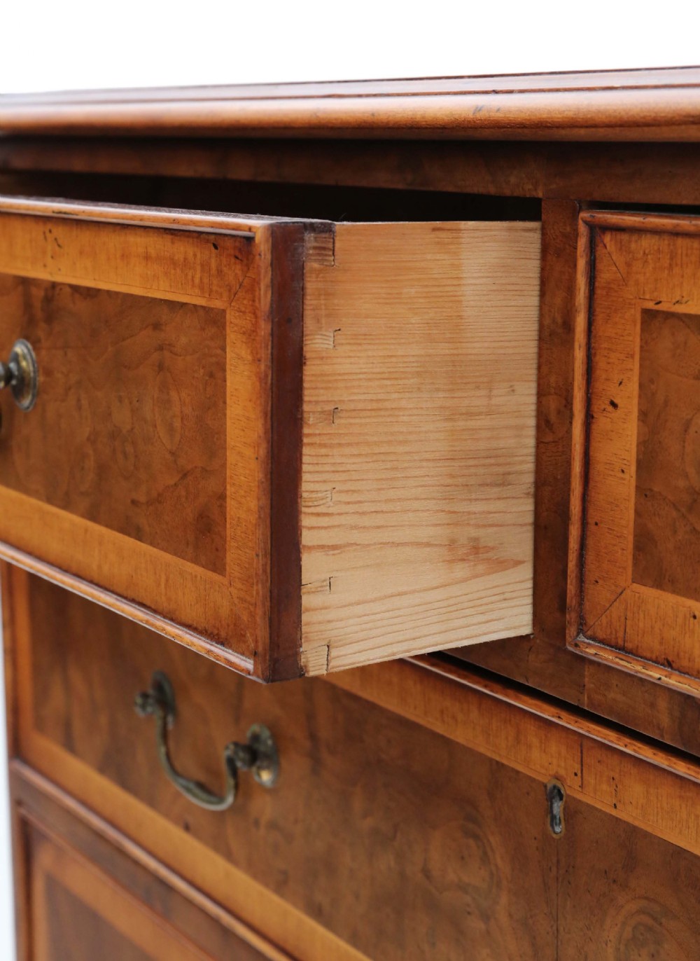 Georgian inlaid burr walnut chest of drawers C1820-50 View VIII