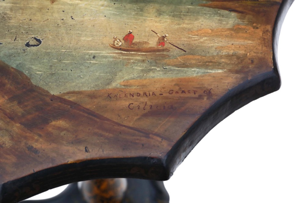 Victorian hand decorated papier mache tilt top tea table  View V