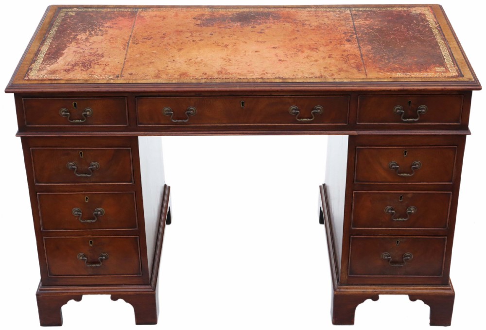 Edwardian flame mahogany twin pedestal desk