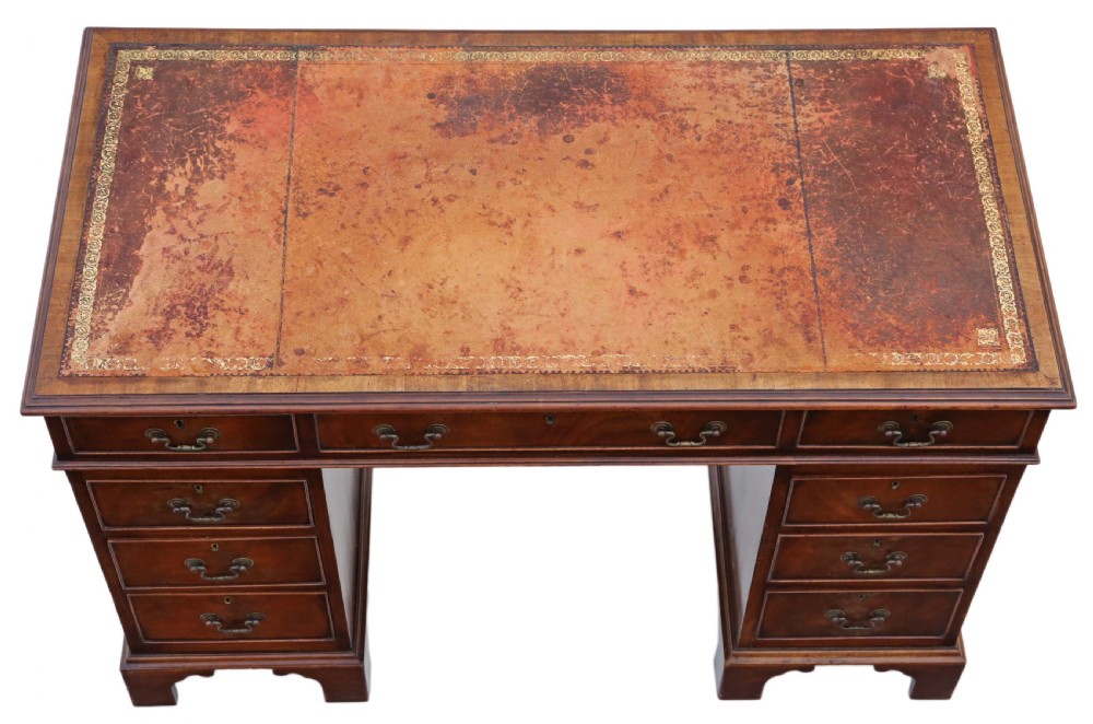 Edwardian flame mahogany twin pedestal desk View II