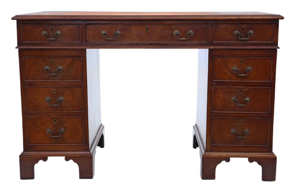Edwardian flame mahogany twin pedestal desk View III