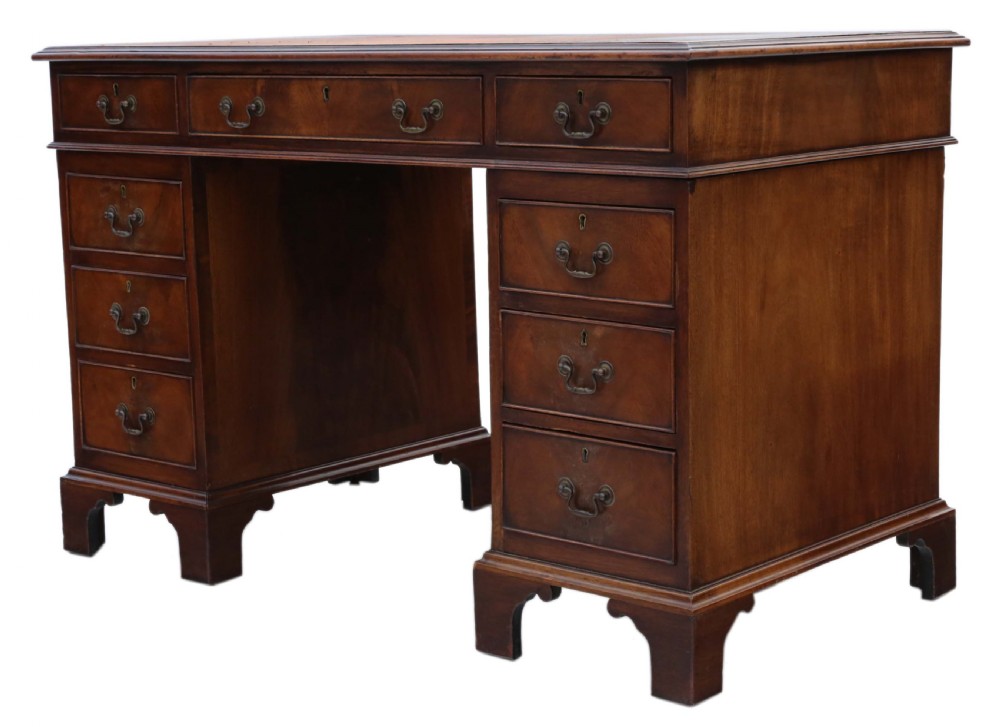 Edwardian flame mahogany twin pedestal desk View VI
