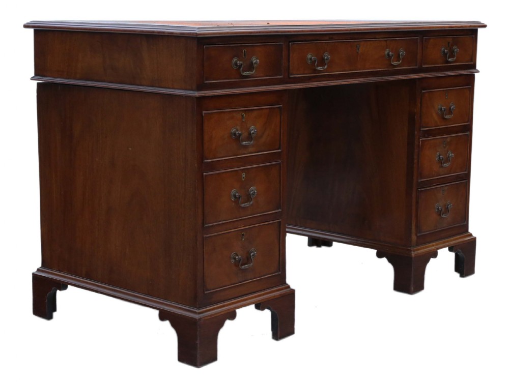 Edwardian flame mahogany twin pedestal desk View VII