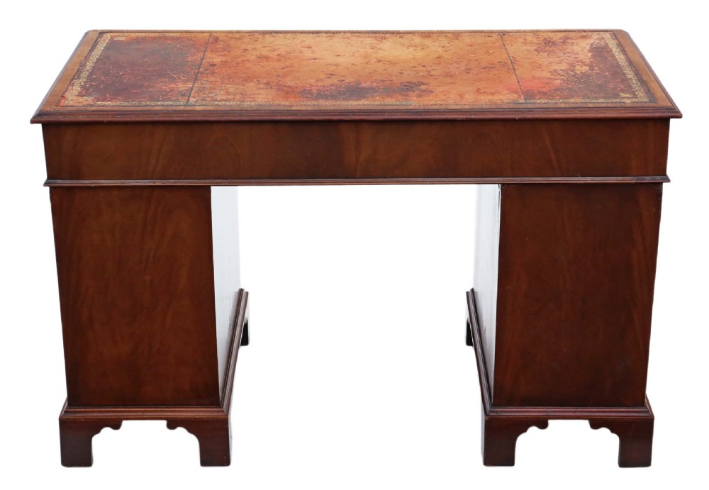 Edwardian flame mahogany twin pedestal desk View VIII