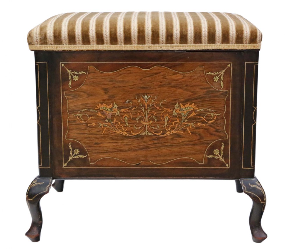 Victorian inlaid marquetry mahogany piano stool 