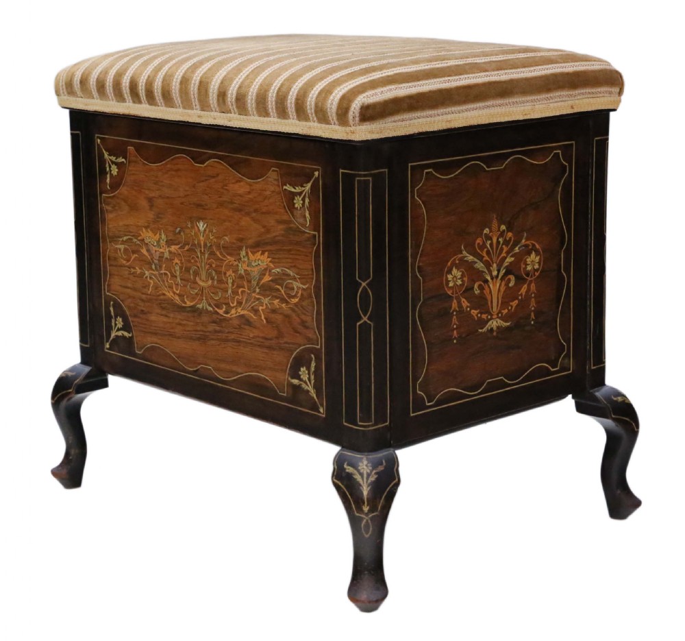 Victorian inlaid marquetry mahogany piano stool  View IV