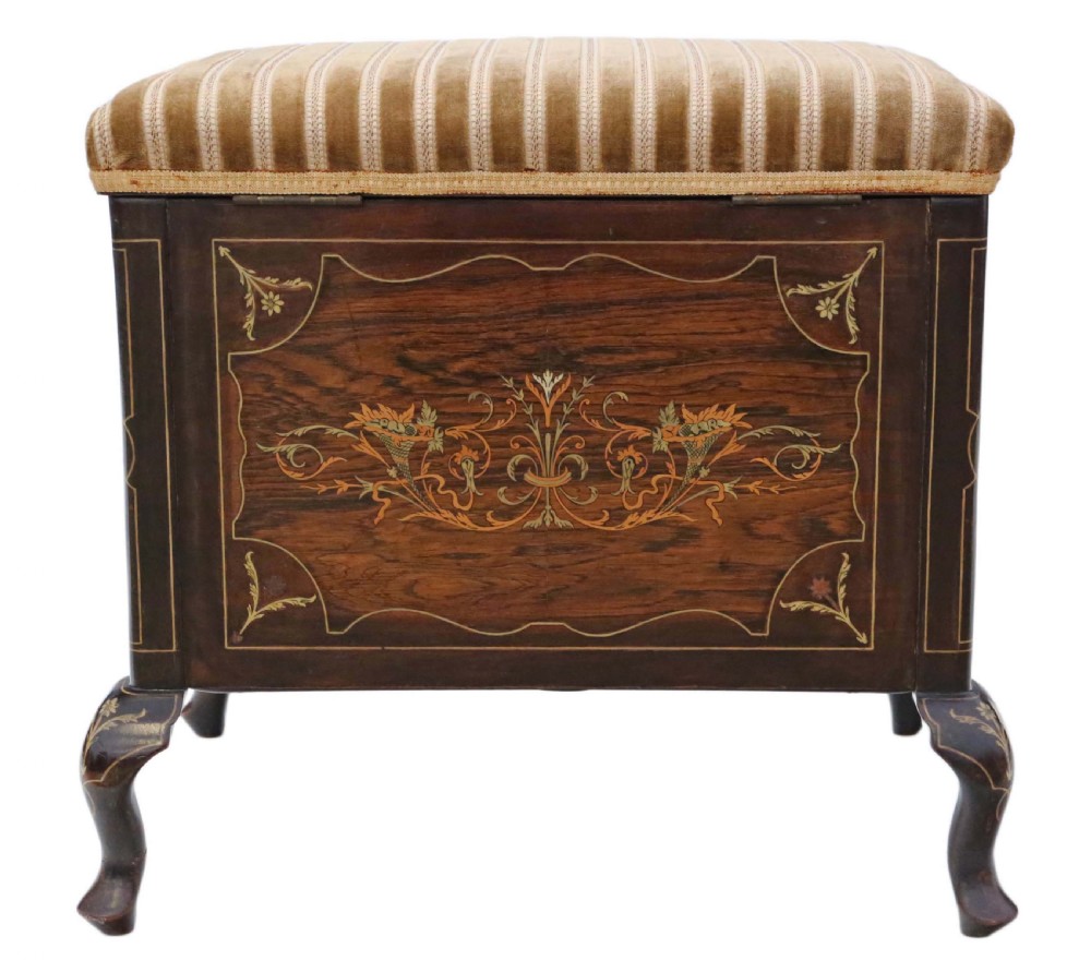 Victorian inlaid marquetry mahogany piano stool  View VI