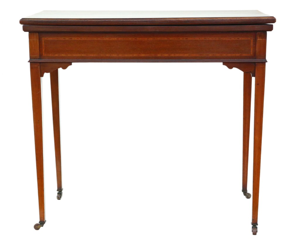 Georgian revival C1910 inlaid mahogany folding card table View II