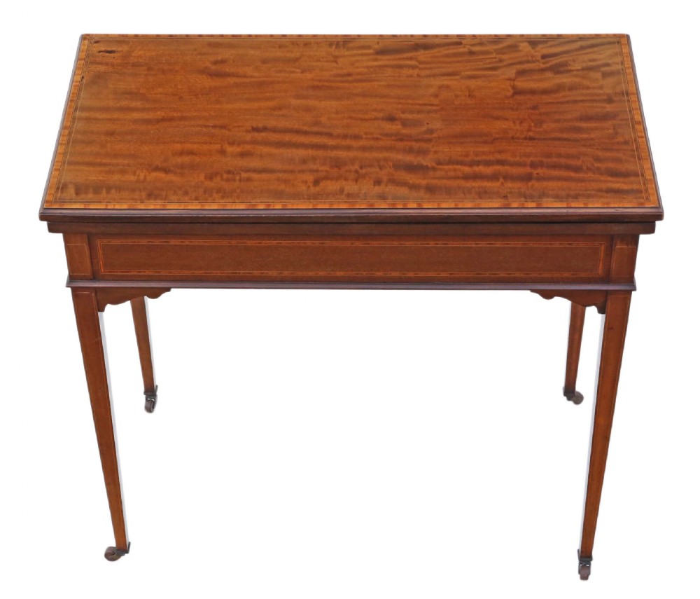 Georgian revival C1910 inlaid mahogany folding card table View III