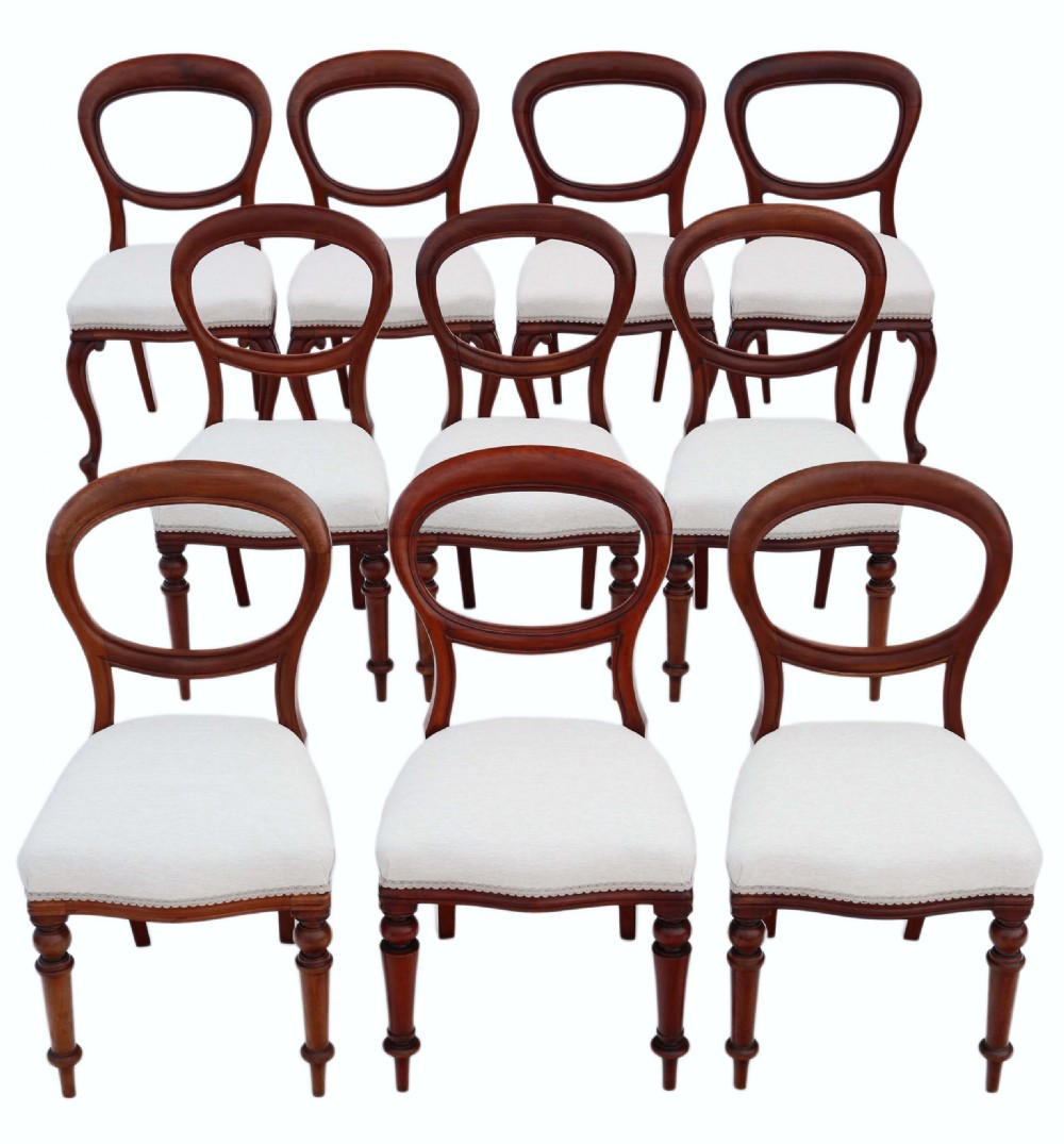 Set of 10 Victorian mahogany balloon back dining chairs 