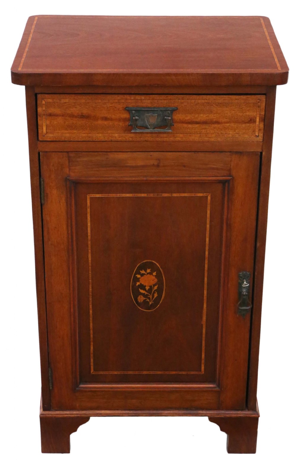 C1915 inlaid mahogany pedestal bedside table