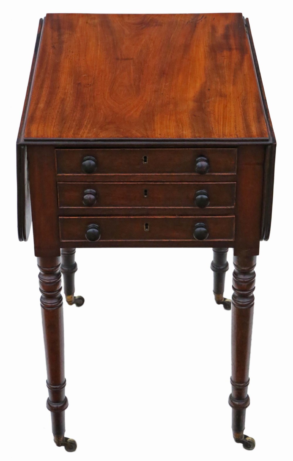 19th Century mahogany three drawer drop leaf work table 