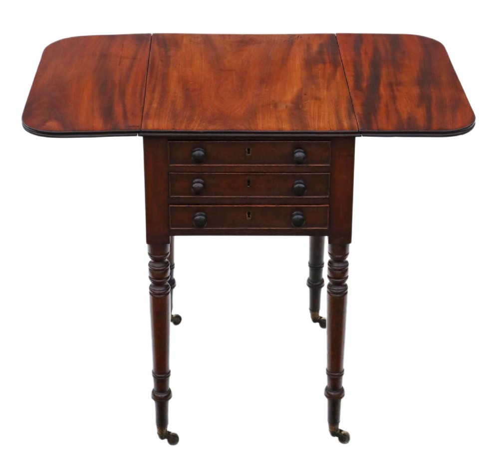 19th Century mahogany three drawer drop leaf work table  View III