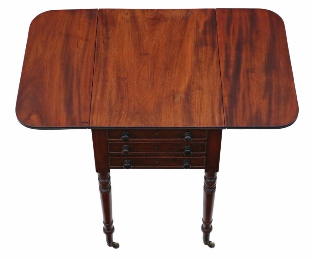 19th Century mahogany three drawer drop leaf work table  View IV