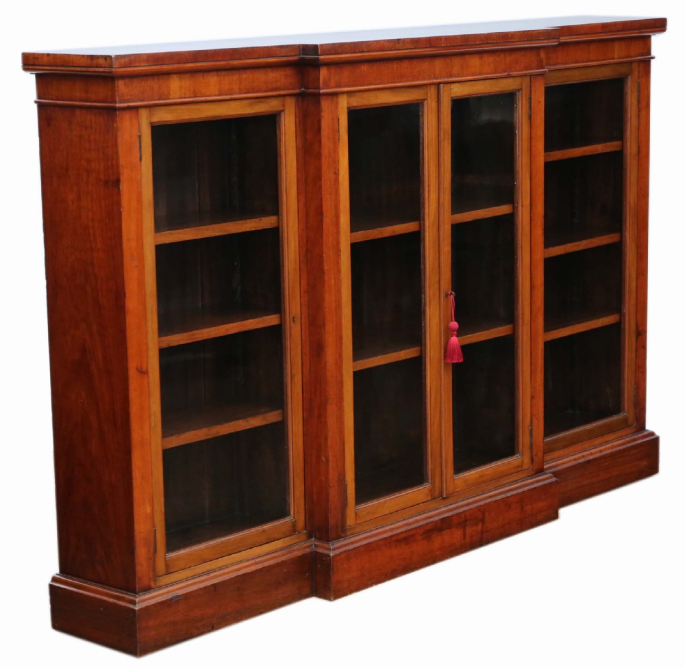 Victorian C1890 red walnut breakfront glazed bookcase 