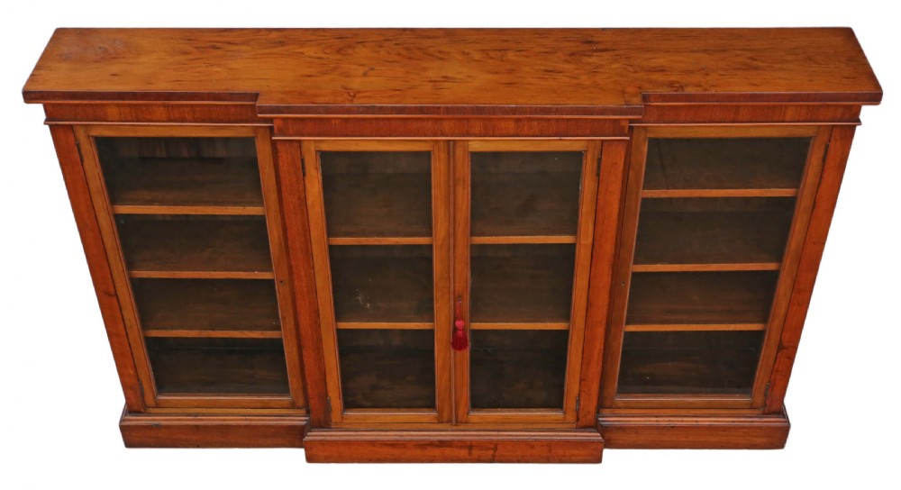Victorian C1890 red walnut breakfront glazed bookcase  View II