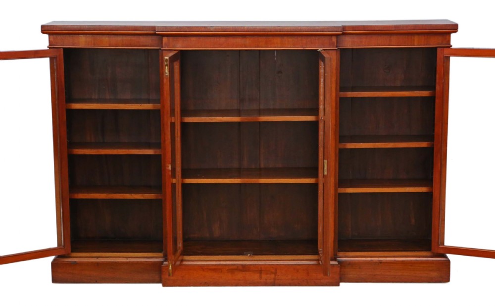 Victorian C1890 red walnut breakfront glazed bookcase  View III